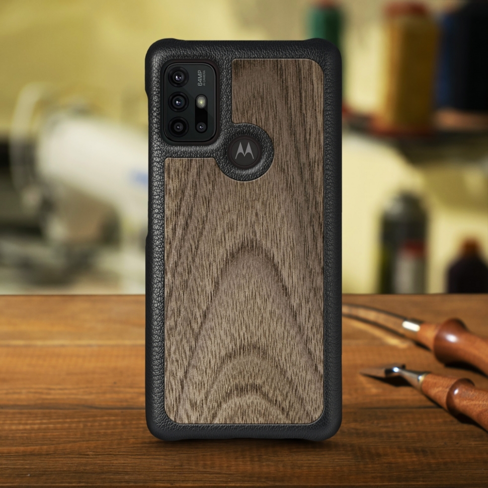 

Кожаная накладка Stenk WoodBacker для Motorola Moto G30 Чёрная