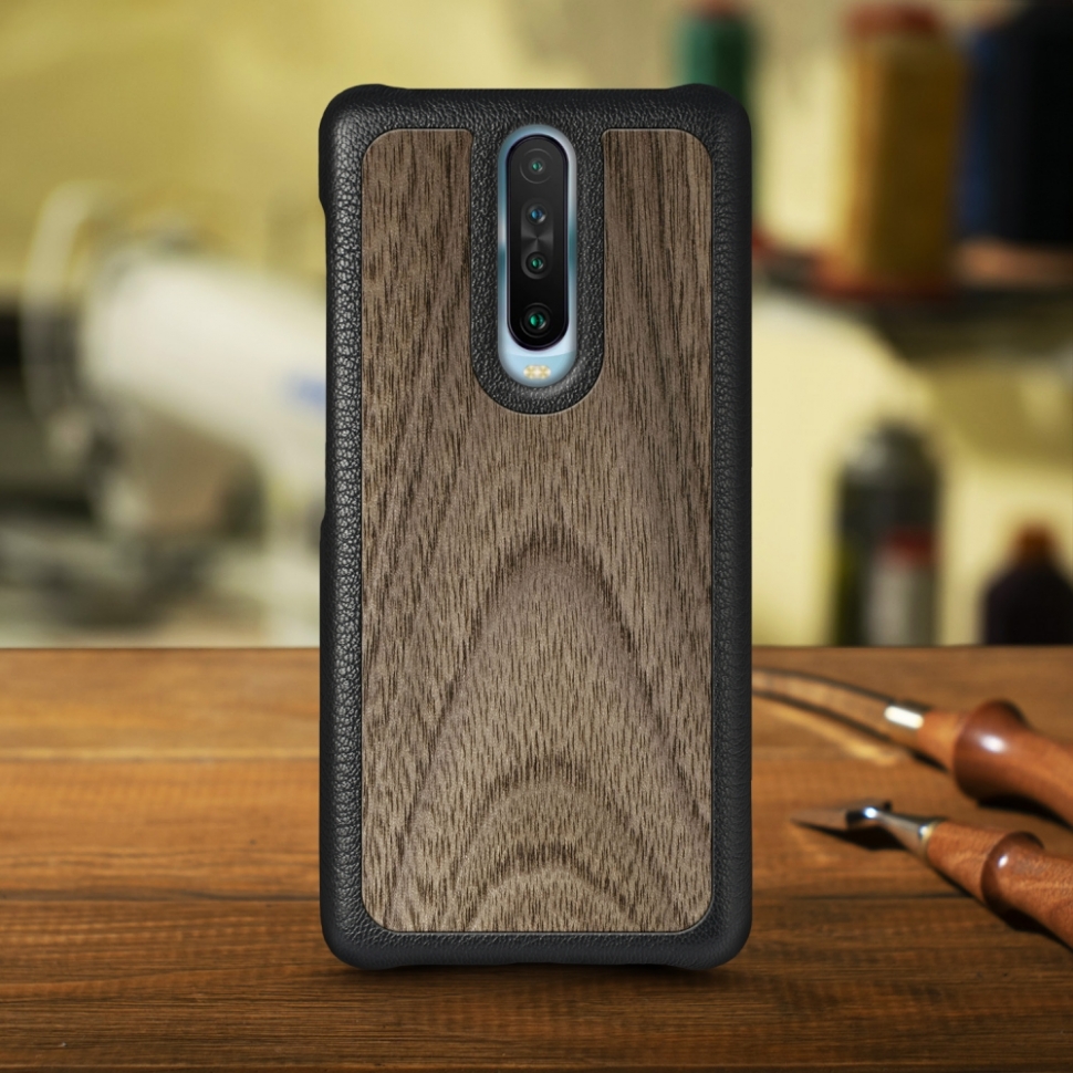

Кожаная накладка Stenk WoodBacker для Xiaomi Redmi K30 5G Чёрная