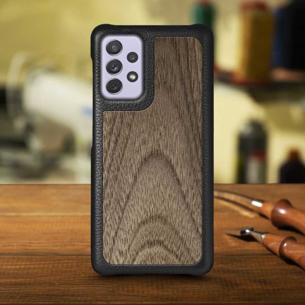 

Кожаная накладка Stenk WoodBacker для Samsung Galaxy A52 Чёрная