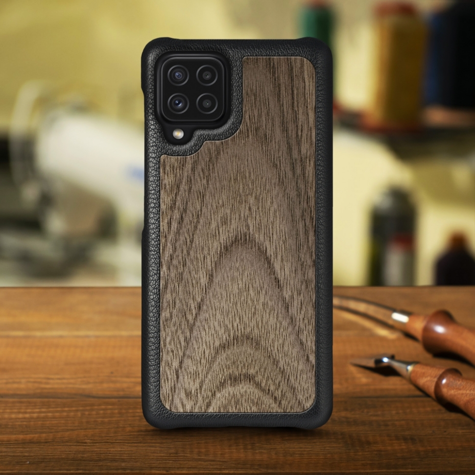 

Кожаная накладка Stenk WoodBacker для Samsung Galaxy A22 Чёрная
