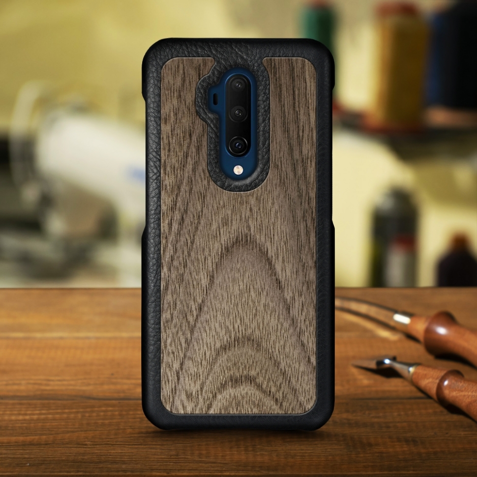 

Кожаная накладка Stenk WoodBacker для OnePlus 7T Pro Чёрная