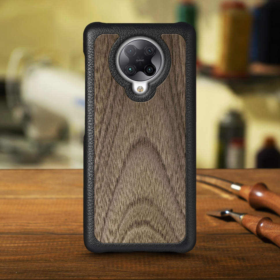 

Кожаная накладка Stenk WoodBacker для Xiaomi Poco F2 Pro Чёрная