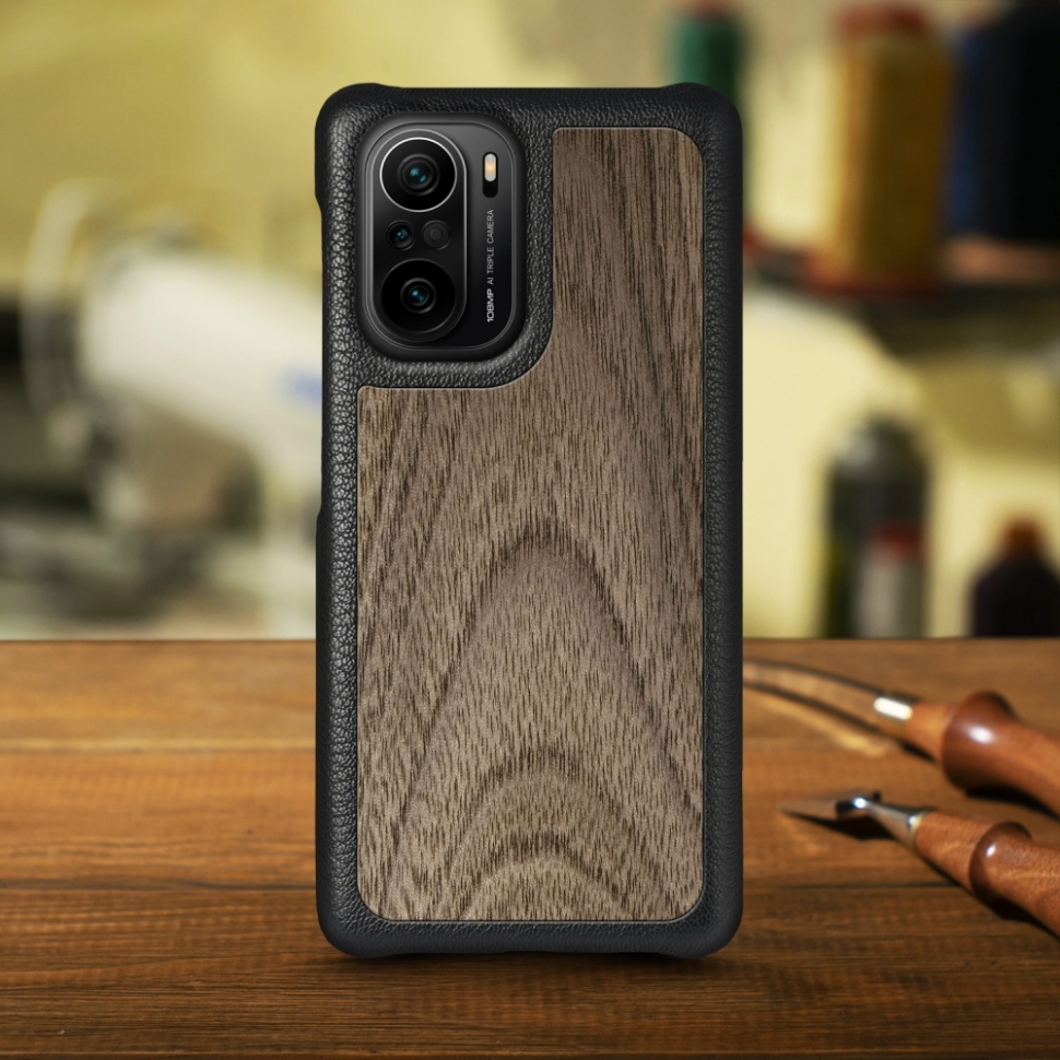 

Кожаная накладка Stenk WoodBacker для Xiaomi Mi 11i Чёрная