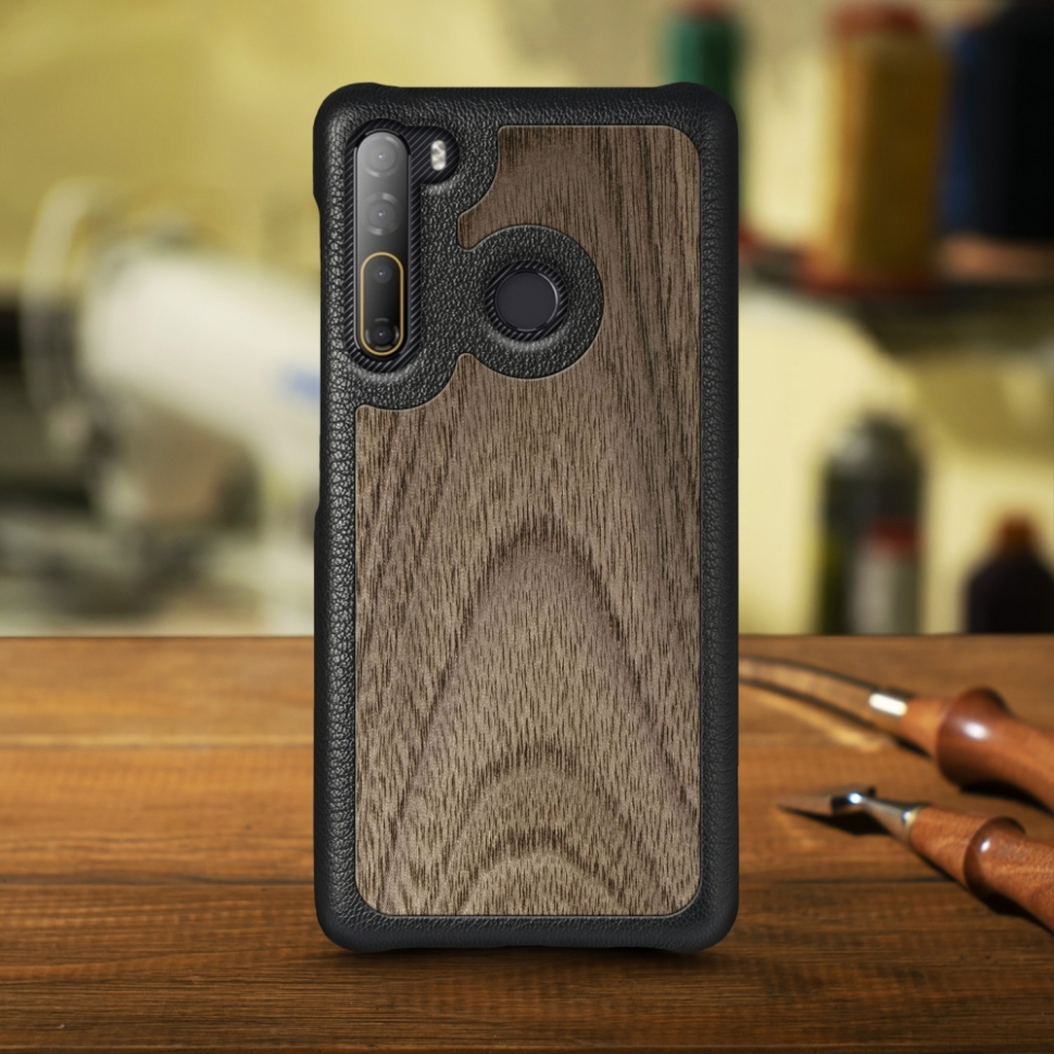 

Кожаная накладка Stenk WoodBacker для HTC Desire 20 Pro Чёрная