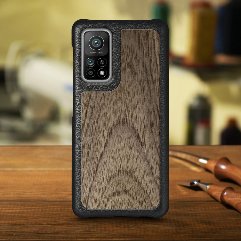 

Кожаная накладка Stenk WoodBacker для Xiaomi Mi 10T Pro Чёрная