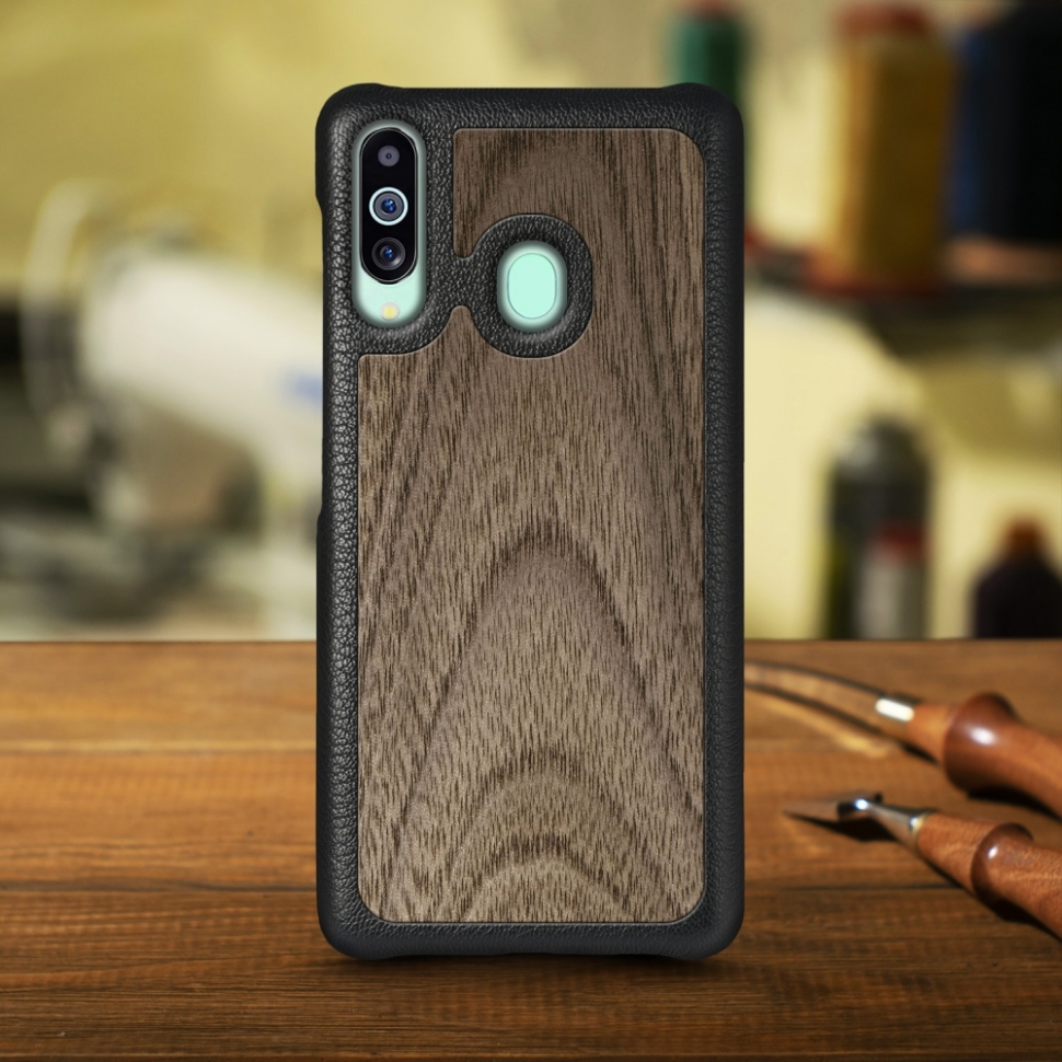 

Кожаная накладка Stenk WoodBacker для Samsung Galaxy M40 Чёрная