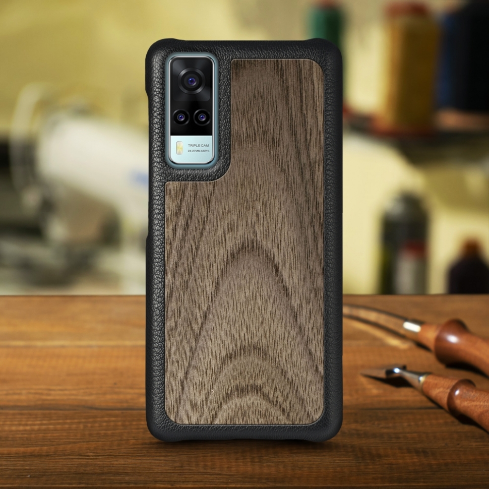 

Кожаная накладка Stenk WoodBacker для Vivo Y31 Чёрная