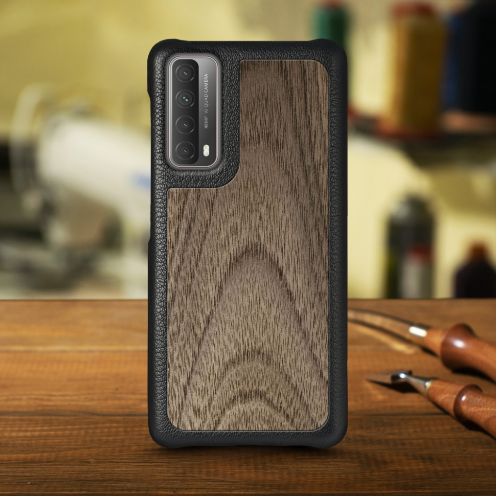 

Кожаная накладка Stenk WoodBacker для HuaWei P Smart (2021) Чёрная