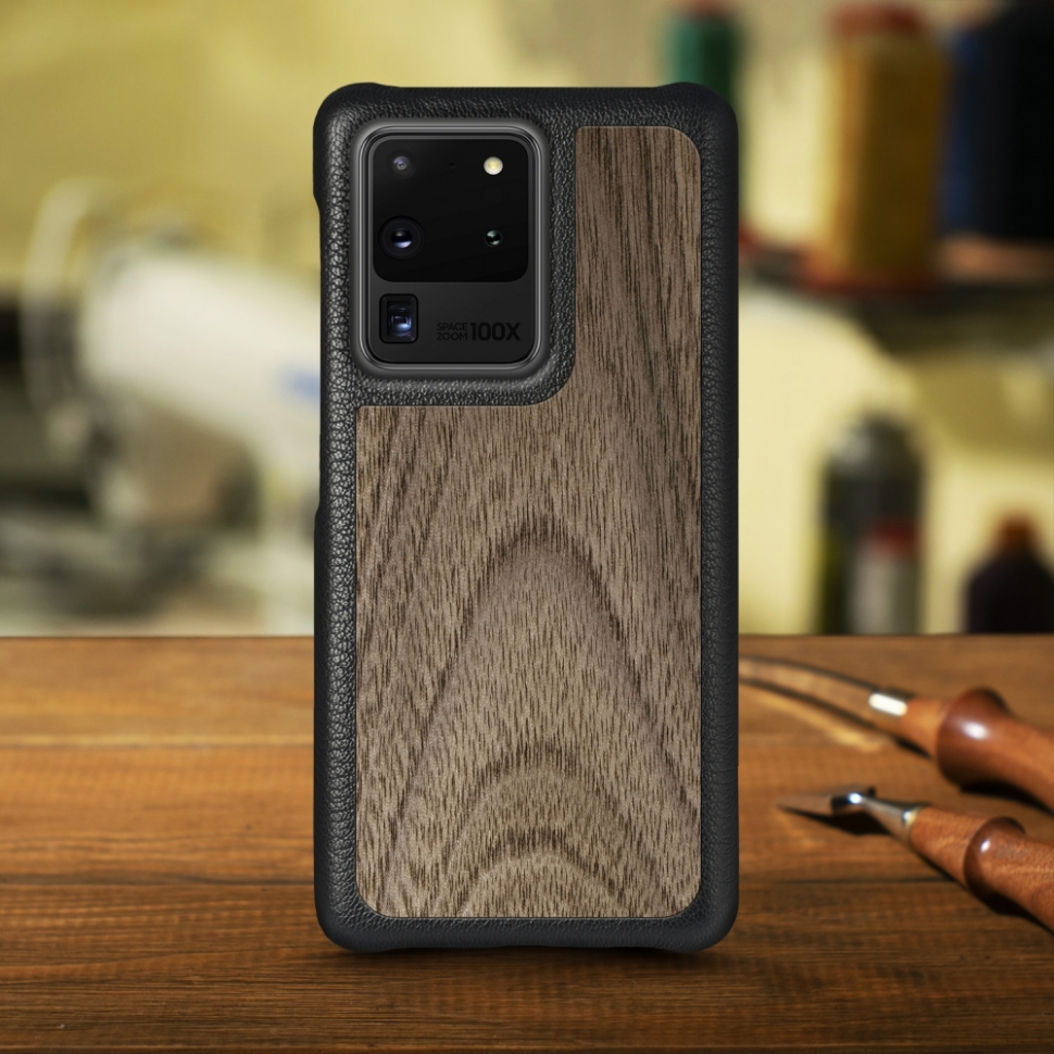 

Кожаная накладка Stenk WoodBacker для Samsung Galaxy S20 Ultra Чёрная