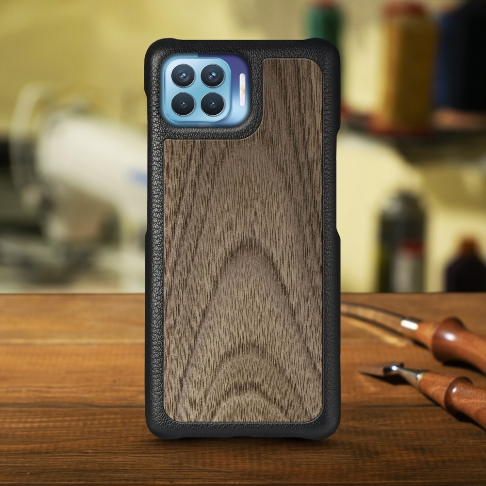 

Кожаная накладка Stenk WoodBacker для OPPO Reno4 Lite Чёрная