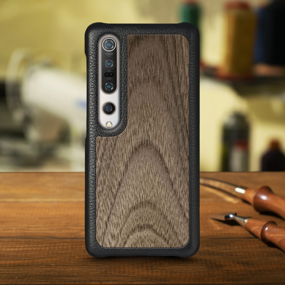 

Кожаная накладка Stenk WoodBacker для Xiaomi Mi 10 Чёрная