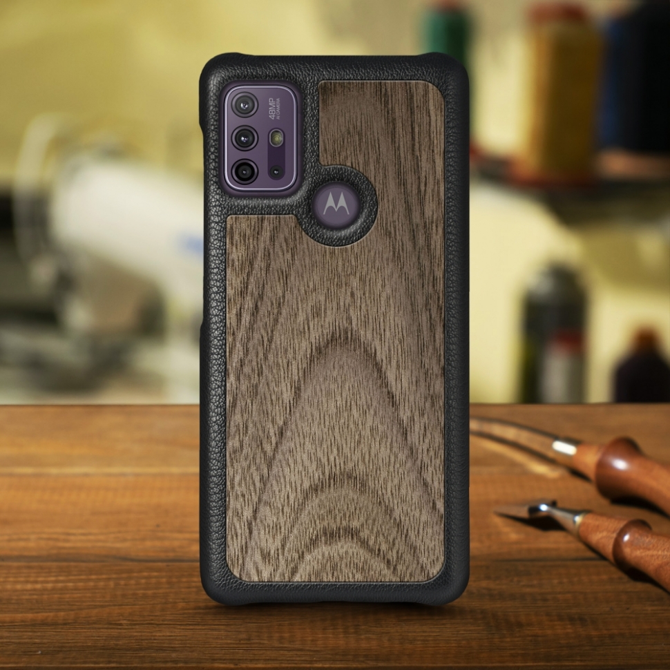 

Кожаная накладка Stenk WoodBacker для Motorola Moto G10 Чёрная