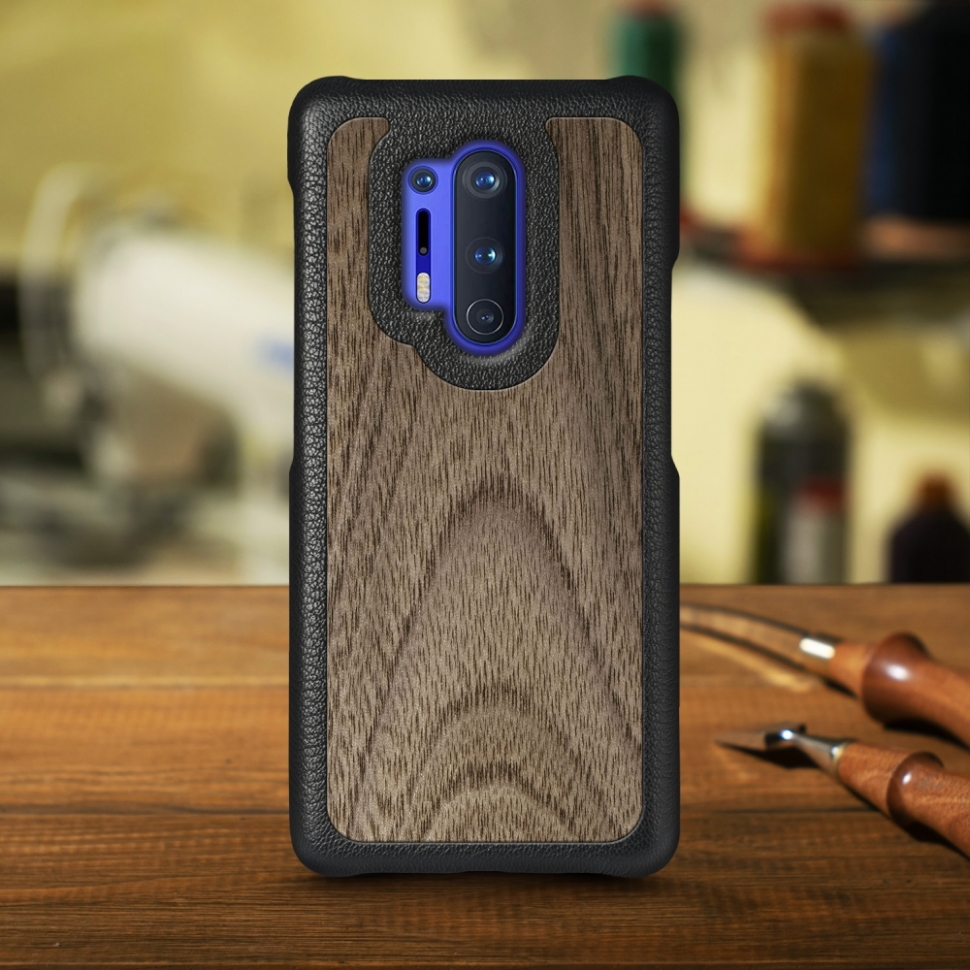 

Кожаная накладка Stenk WoodBacker для OnePlus 8 Pro Чёрная
