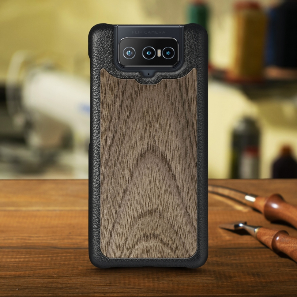 

Кожаная накладка Stenk WoodBacker для ASUS ZenFone 8 Flip Чёрная