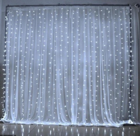 

Гирлянда штора Водопад 3х2.6 м 360 Led (прозрачный шнур, с переходником) Белый свет