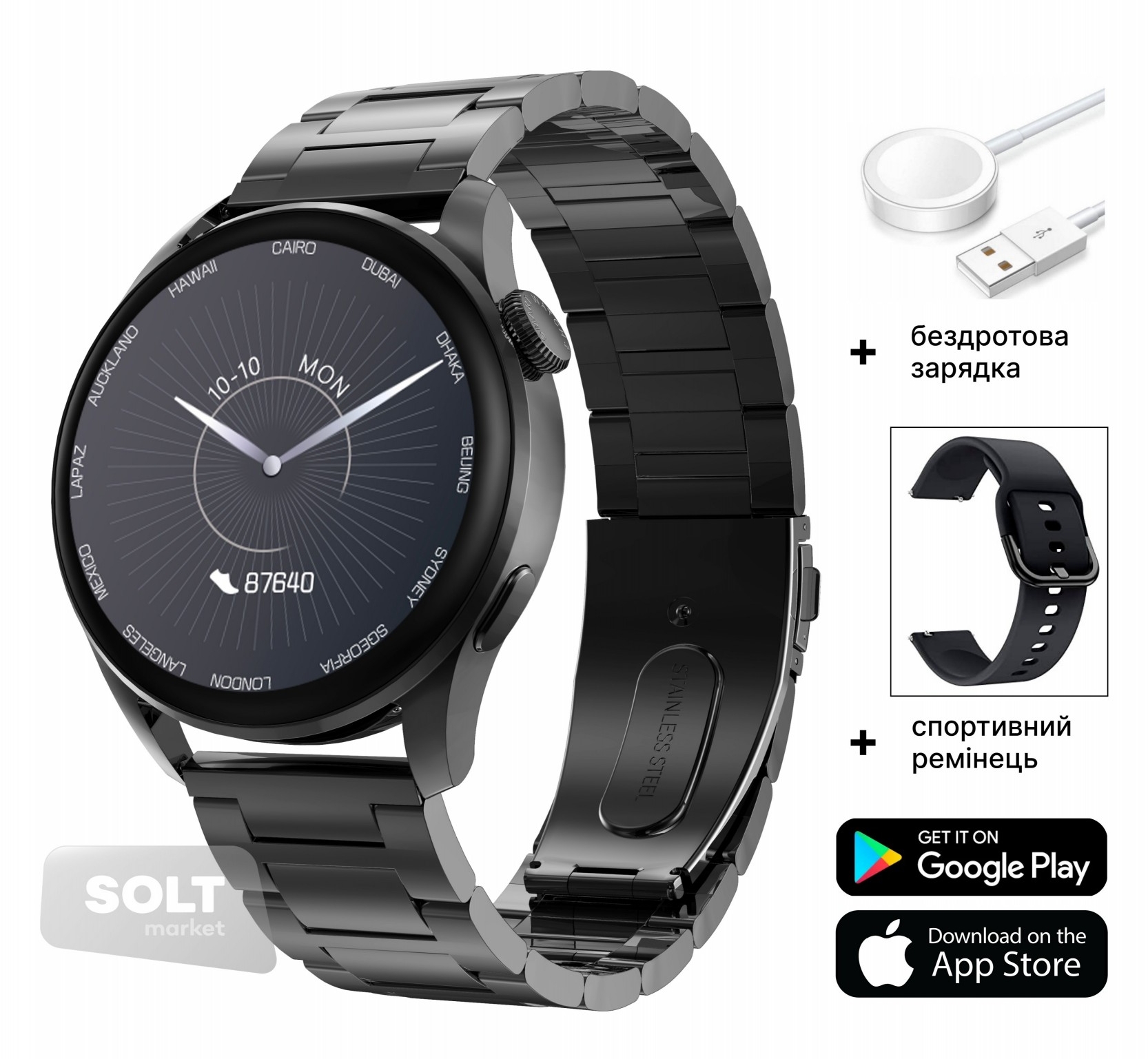 Смарт часы круглые с пульсометром и экг UNIT DT3 WearPro Steel, HD IPS ...
