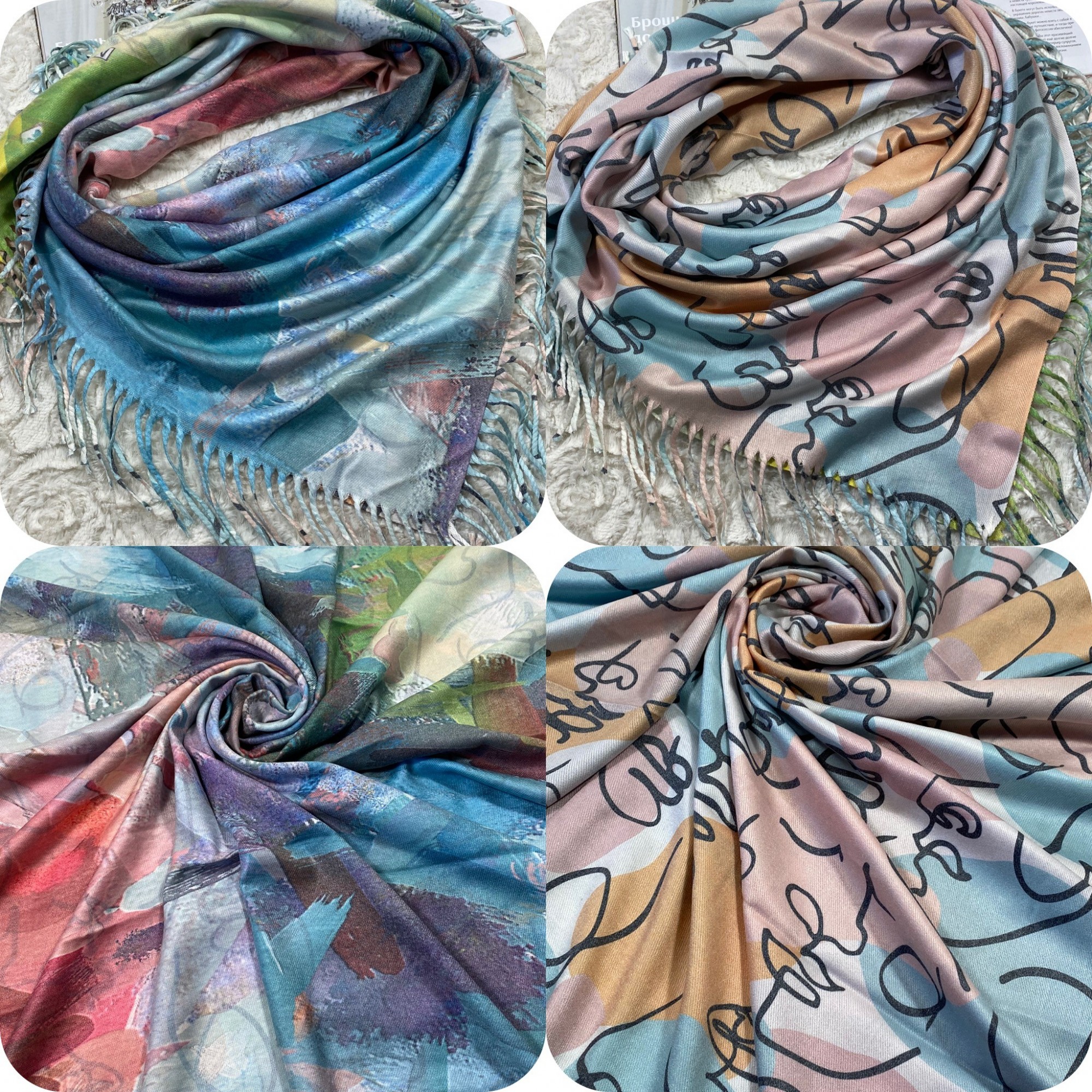 

Платок LOREN 100*100 см современный двухсторонний кашемировый с бахромой