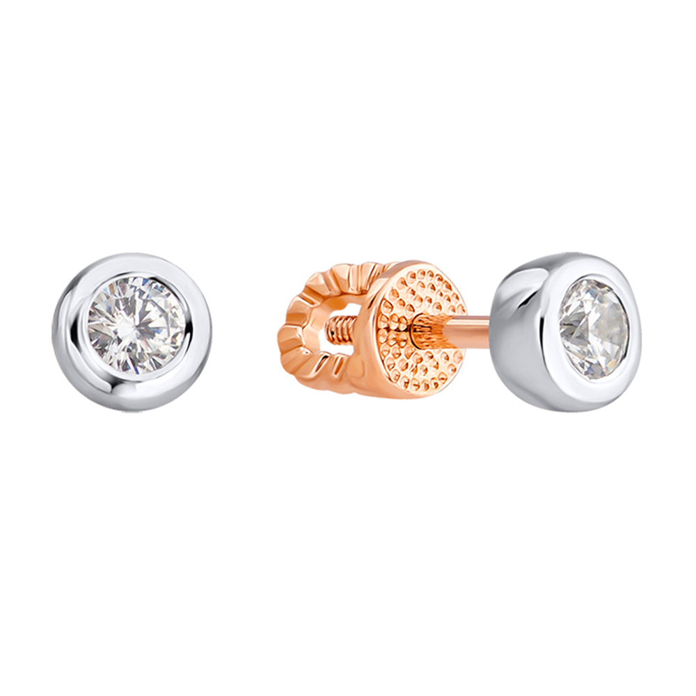 

Золотые серьги-пуссеты в комбинированном цвете с фианитом S Zirconia 000129238