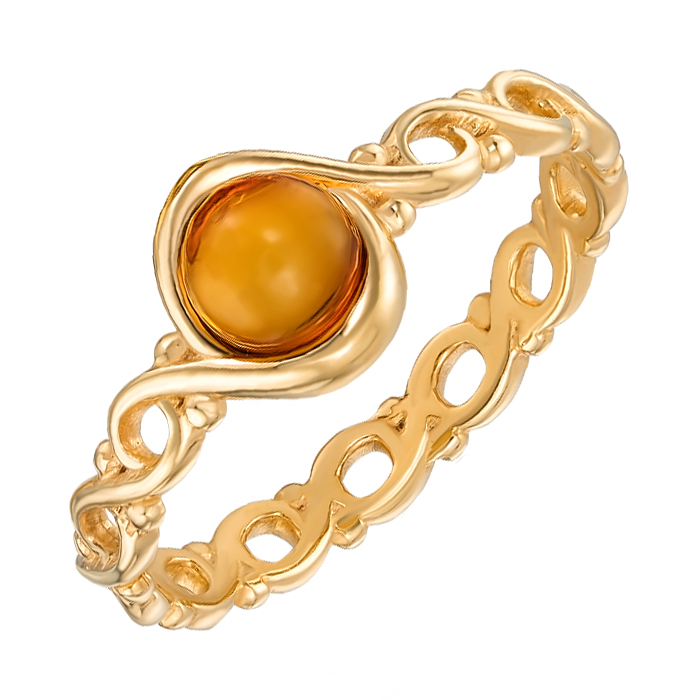 

Серебряное кольцо с янтарем и позолотой 000137650 16.5 размера