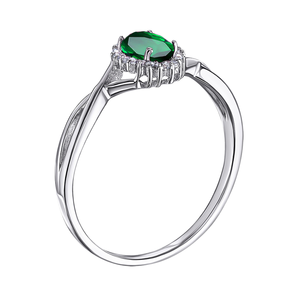 

Серебряное кольцо с изумрудом и фианитами 000127680 17 размера