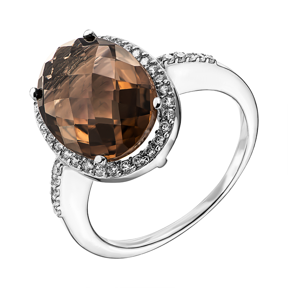 

Серебряное кольцо с раухтопазом и фианитами 000137589 16.5 размера