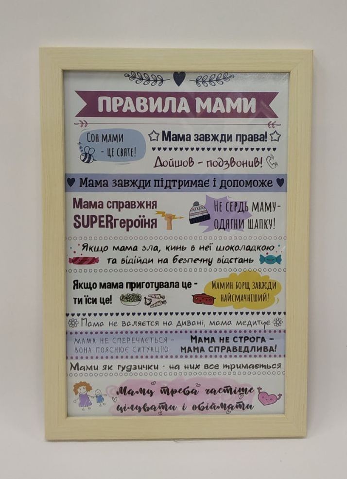 

Постер «Правила мамы» в пластиковой раме 26х39см FRAMES.POSTERS.DECOR