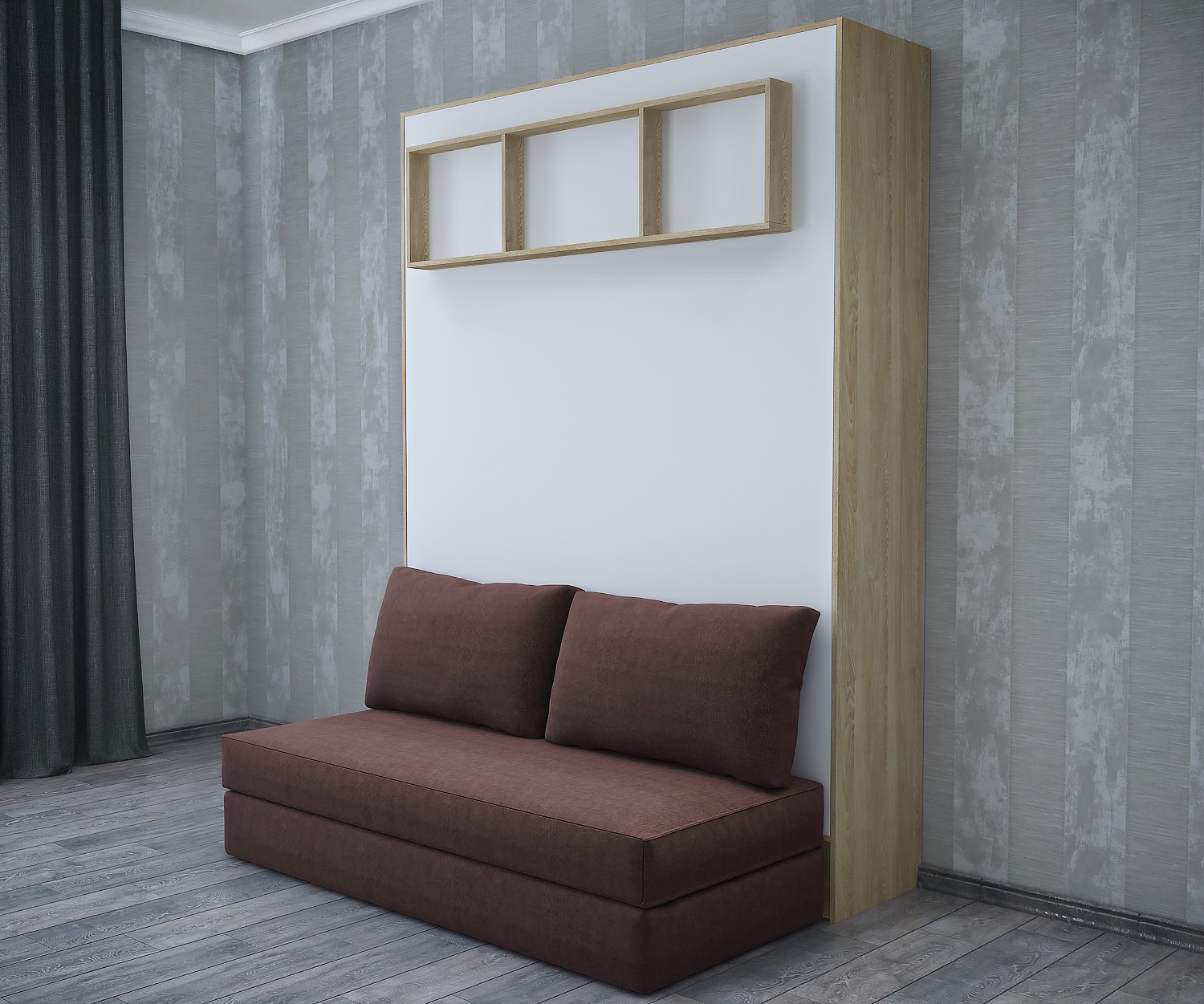 

Шкаф-кровать-диван VD-7WS 1600*2000 с полкой белая+сонома мягкое изголовье ромбы