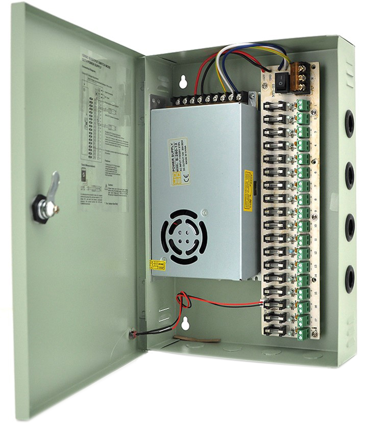 

Импульсный блок питания Voltronic 12V-20A/18CH в боксе с замком перфорированный, 18-ти канальный