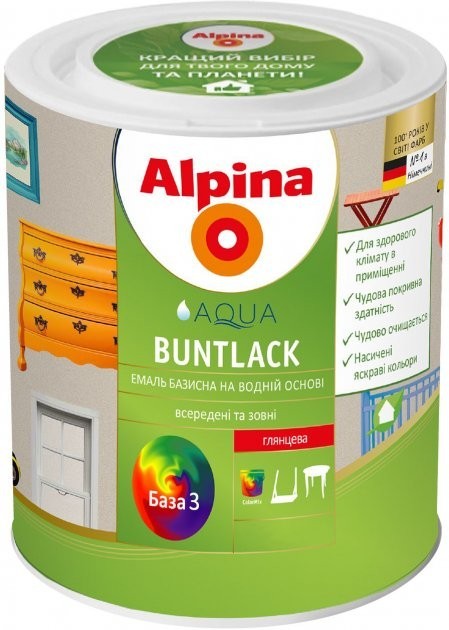 

Эмаль для древесины и металла Alpina Aqua Buntlack глянцевая бесцветная 2.35 л арт - 910884
