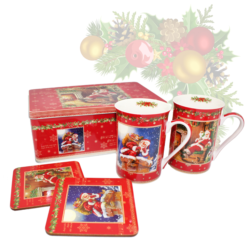 

Набор Jingle bells 2 кружки 2 пробковые подставки в металлической коробке Sabefet 33074-BR-1488