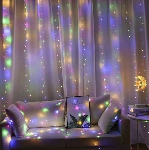 

Гирлянда штора Роса Водопад 2х2 м 200 Led (серебристая нить) Мульти