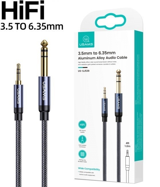 

Инсертный кабель Usams HiFi AUX 3.5mm to 6.35mm Aluminum Alloy Audio Cable 1.2m