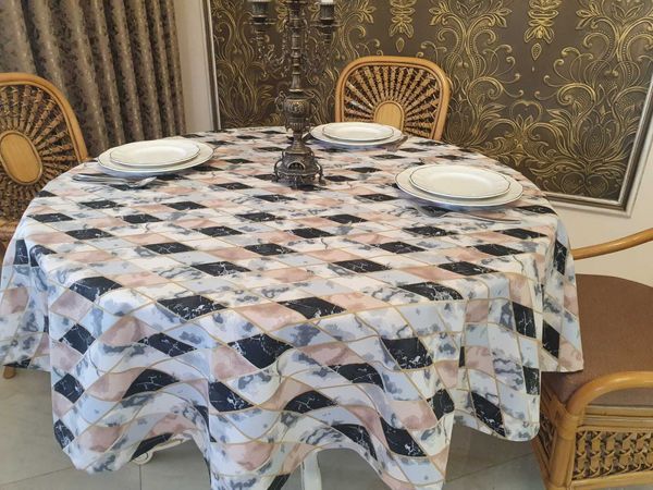 

Скатерть с тефлоновым покрытием MacroHorizon Ромб Мраморный Беж, Овал 140*220 см