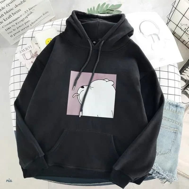 

Женское худи F&F с принтом квадратный мишка oversize 42/46 черное
