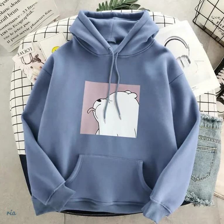 

Женское худи F&F с принтом квадратный мишка oversize 42/46 голубой