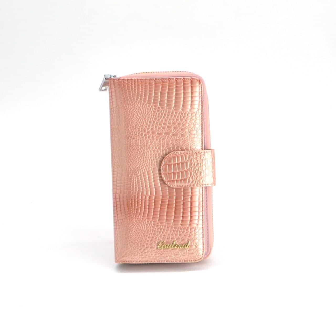 

Женский кошелек из натуральной кожи, на клапане и на молнии Cardinal, розовый 051