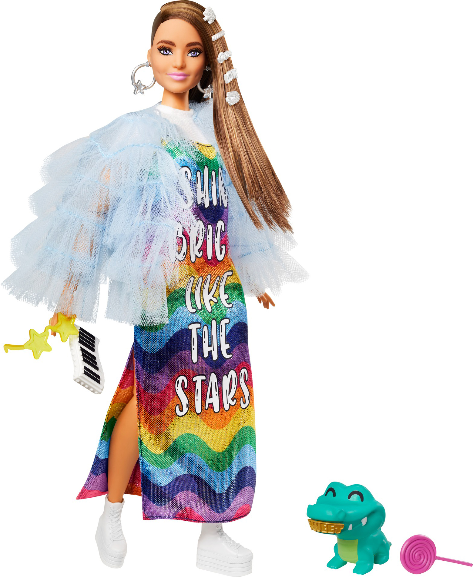 

Кукла Barbie Экстра в длинном радужном платье (GYJ78)