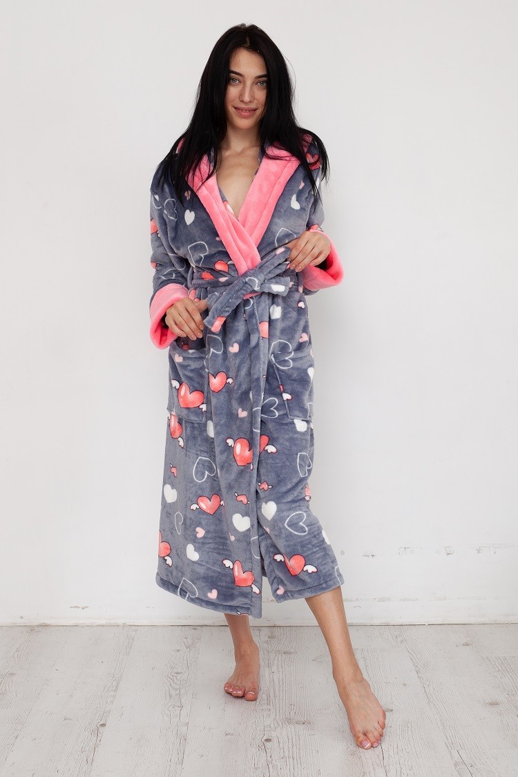 

Халат длинный Art fashion Сердечки L серый