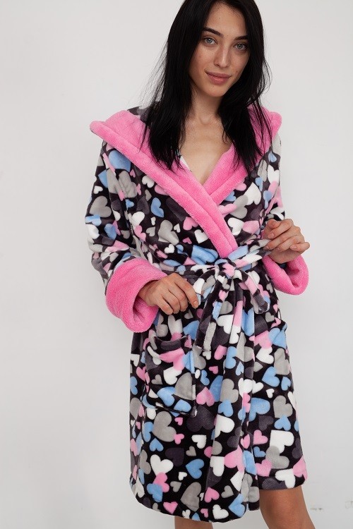

Халат махровый Art fashion Cердечки М серый