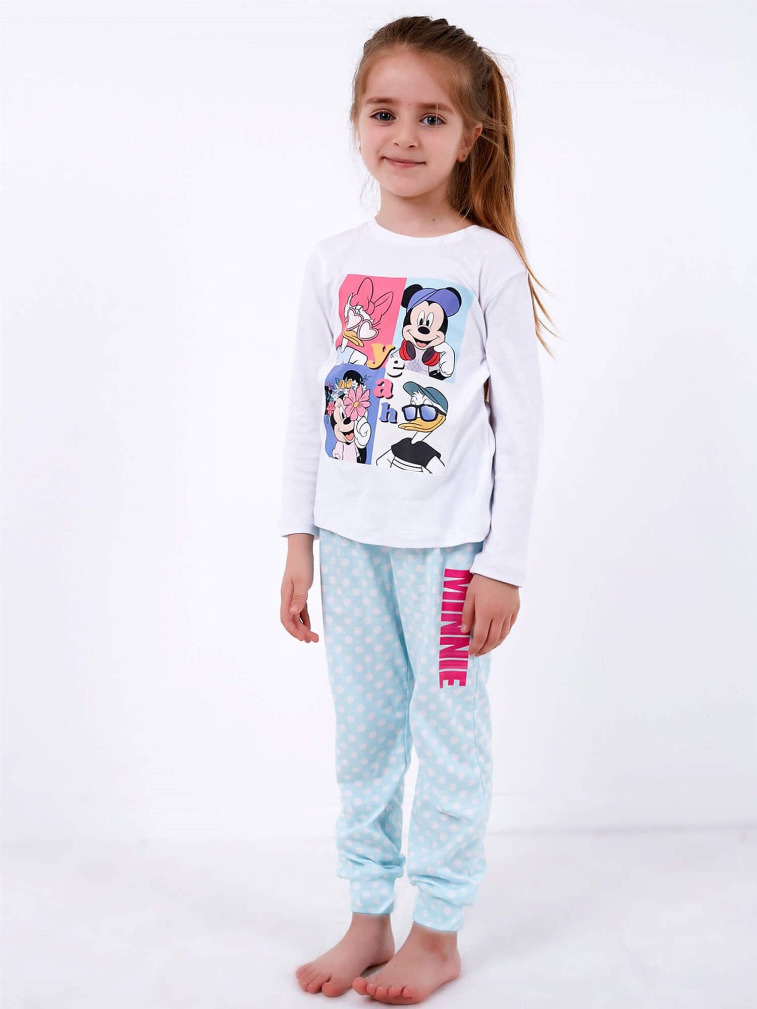 

Пижама (футболка с длинными рукавами + штаны) Disney Minnie Mouse MN18487 110 см Бело-бирюзовая