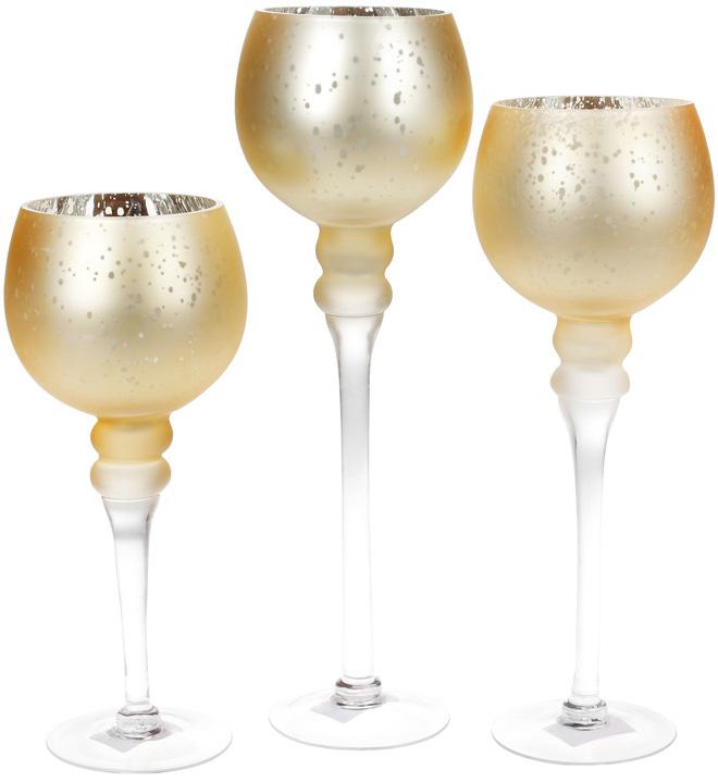 

Набор 3 стеклянных подсвечника Claudine 30см, 35см, 40см, матовое золото Bona (Р01632318510)