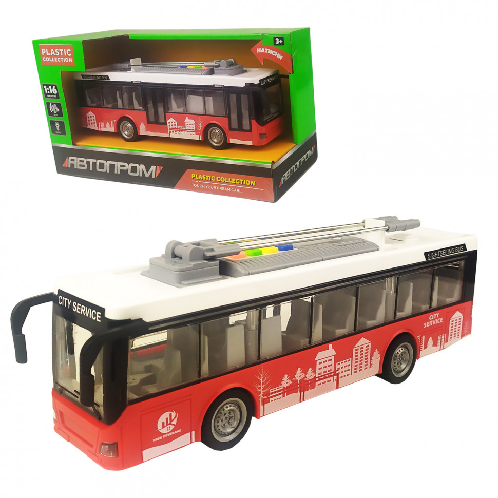 

Игрушечный троллейбус 7949AB АВТОПРОМ со звуковыми эффектами (Красный) АвтоПром
