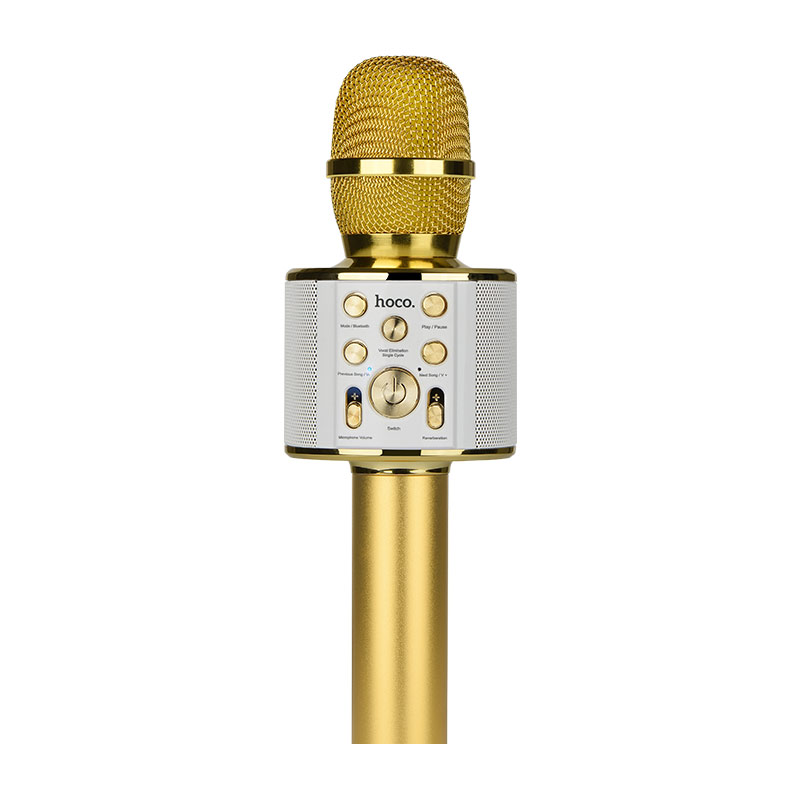 

Микрофон-колонка Hoco BK3 Cool Sound Gold беспроводной для караоке с эффектом ревербации Bluetooth 4.2 1800 mAh, золотистый