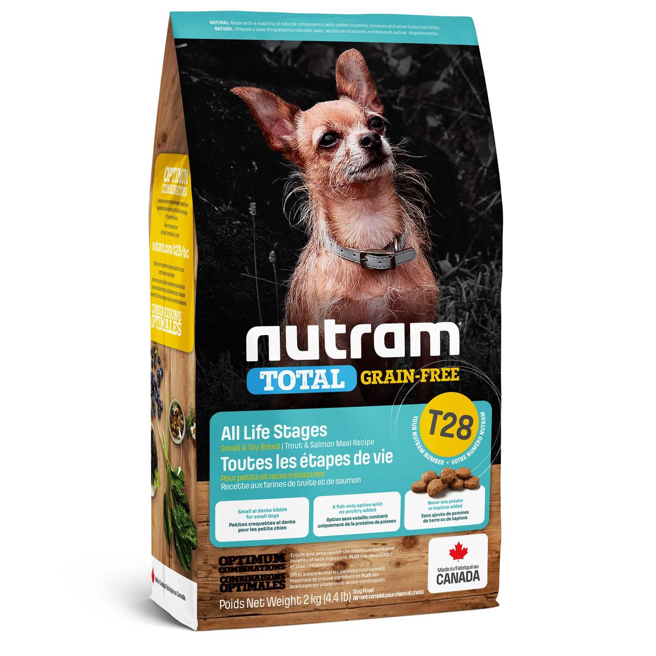 

Беззлаковый сухой корм Nutram (Нутрам) T28 Trout and Salmon Small Dog для собак мелких пород (форель/лосось) 2 кг