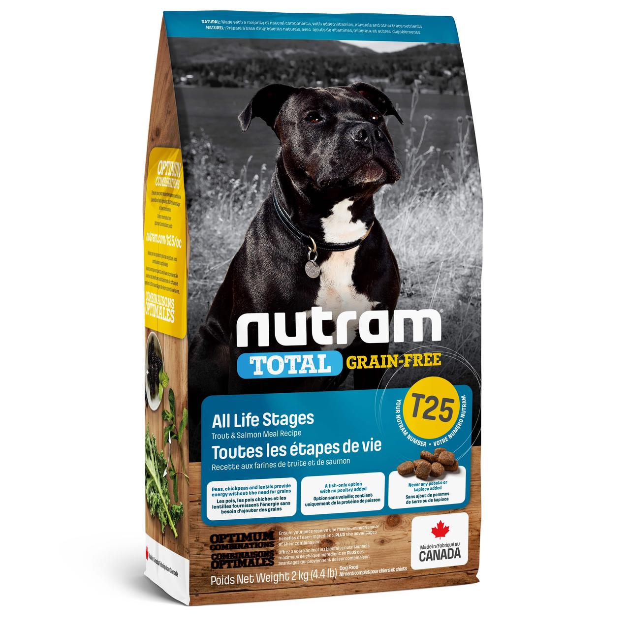 

Беззлаковый сухой корм Nutram (Нутрам) T25 Trout & Salmon Dog для собак всех пород (форель/лосось) 2 кг