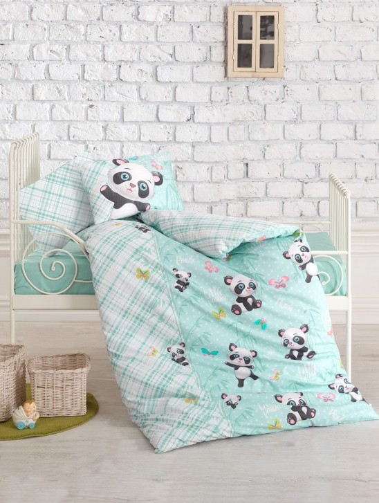 

Постельное белье Cotton Box Panda Mint Для новорожденных турция, ранфорс
