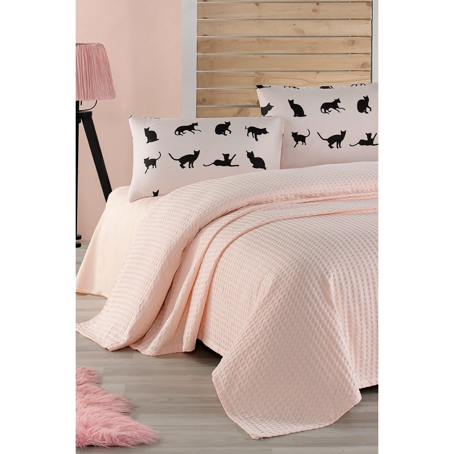 

Постельное белье Eponj Home Cats pudra с покрывалом пике Евро (с покрывалом 200х235 см) турция, ранфорс, хлопок