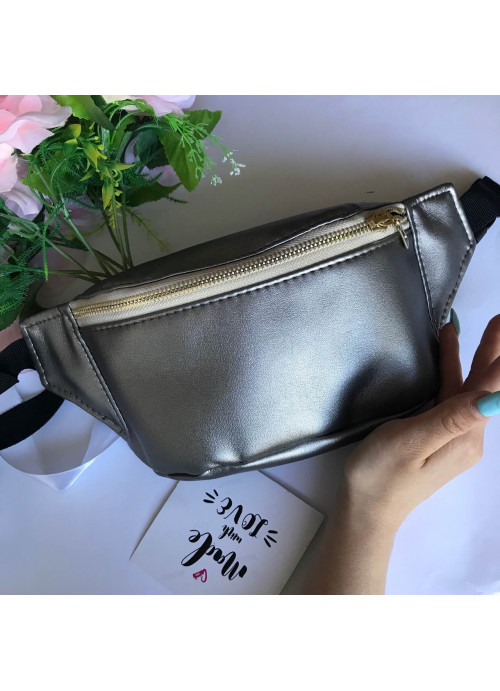 

Сумка-бананка на пояс женская Sambag 31х12х5 см Темное серебро