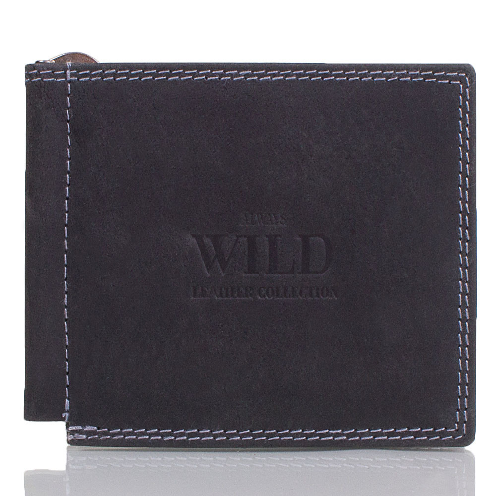 

Кожаный мужской зажим для купюр Always Wild 11х9,3х03 см Черный