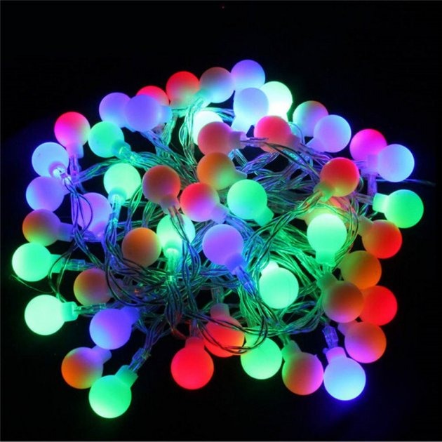 

Гирлянда цепь светодиодная классическая 20 м 200 LED прозрачный шнур шарики твинки матовые Разноцветная